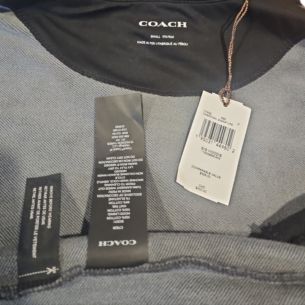 NWT Coach Black Signature Logo Cotton Hoodie Sz S - Picture 11 of 13